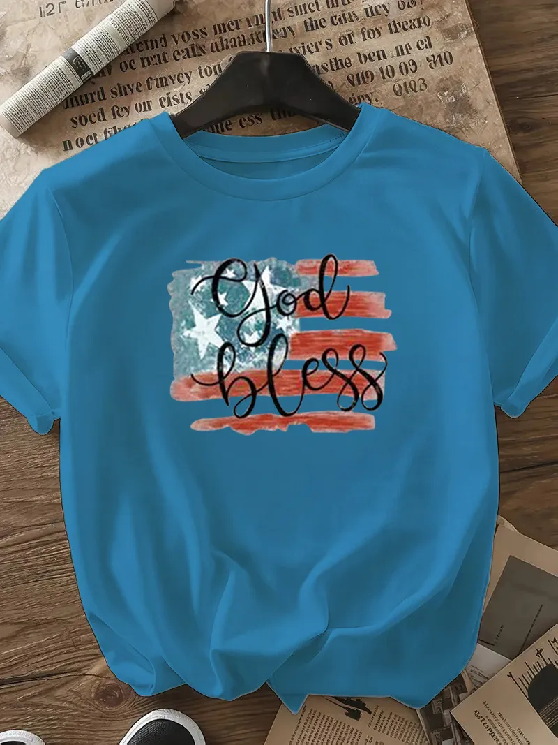 Women's T-shirt Short Sleeve T-Shirts Casual Vocabulary Words/Name Star Stripe display picture 24