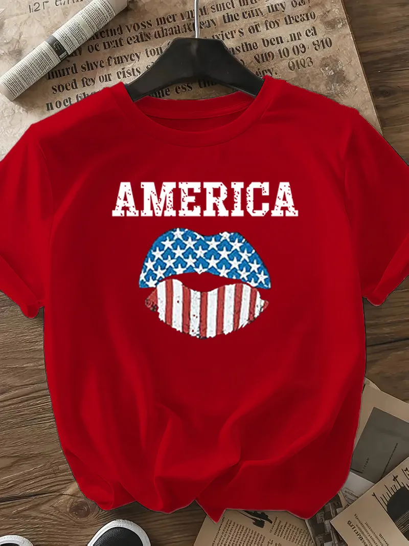 Women's T-shirt Short Sleeve T-Shirts Casual Vocabulary Words/Name Star Stripe display picture 27