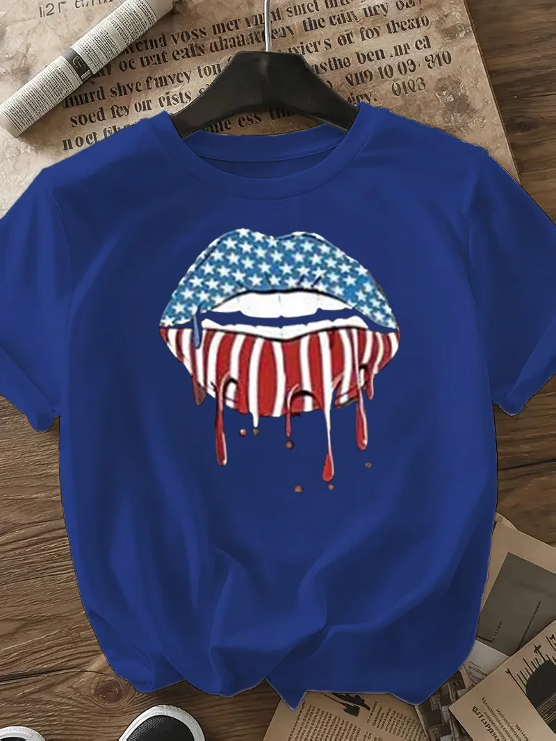 Women's T-shirt Short Sleeve T-Shirts Casual Mouth Star Stripe display picture 14