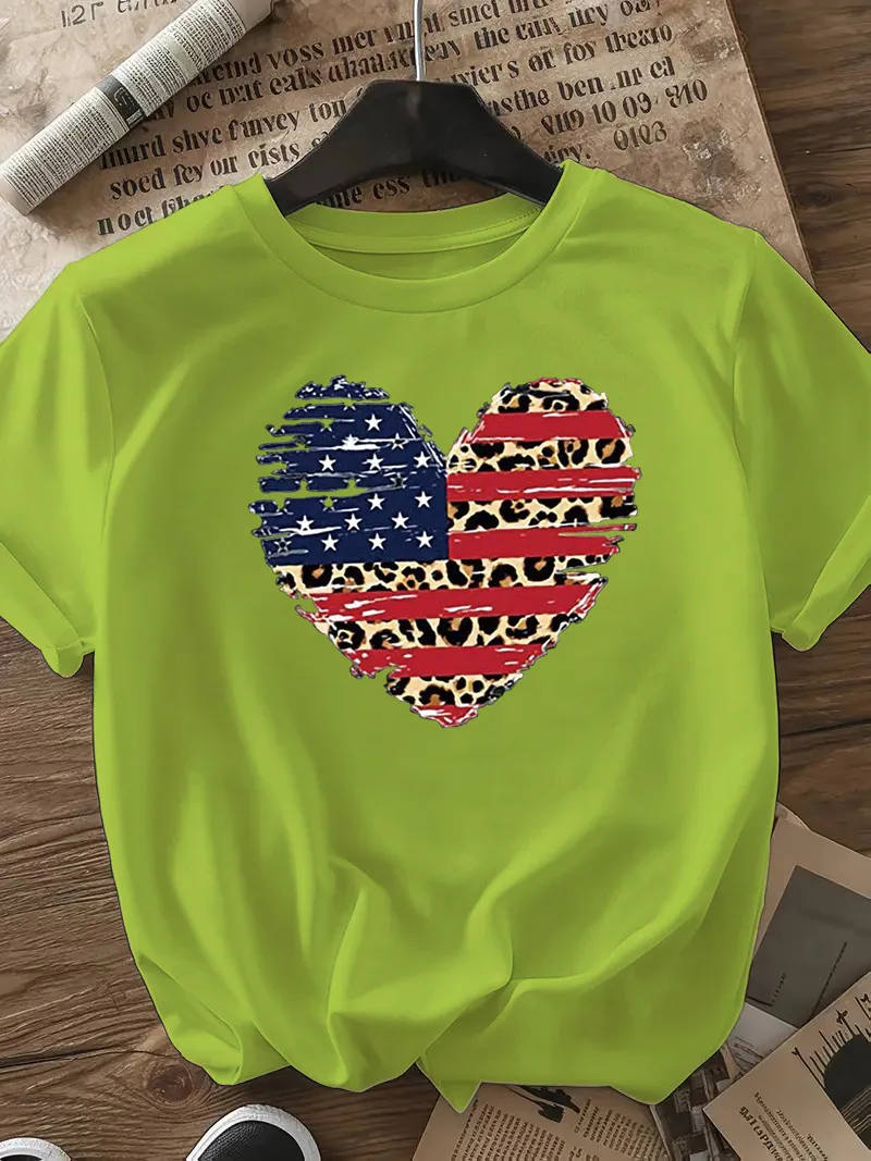 Women's T-shirt Short Sleeve T-Shirts Casual Star Stripe Heart Shape display picture 20