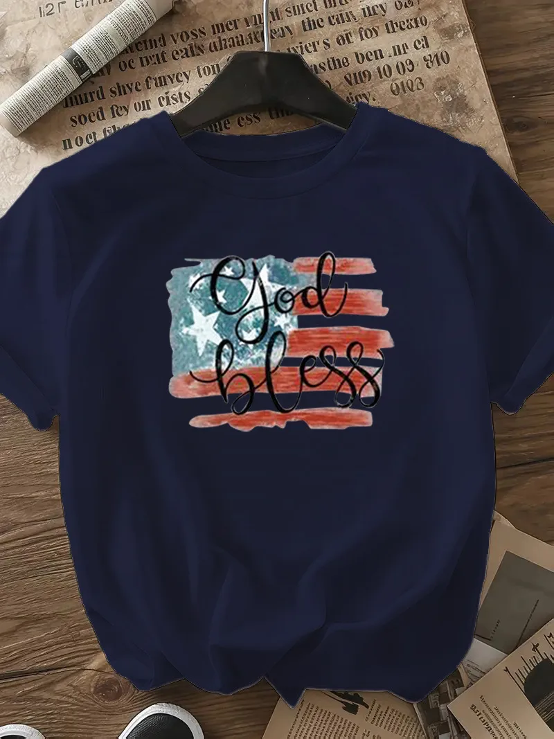 Women's T-shirt Short Sleeve T-Shirts Casual Vocabulary Words/Name Star Stripe display picture 15