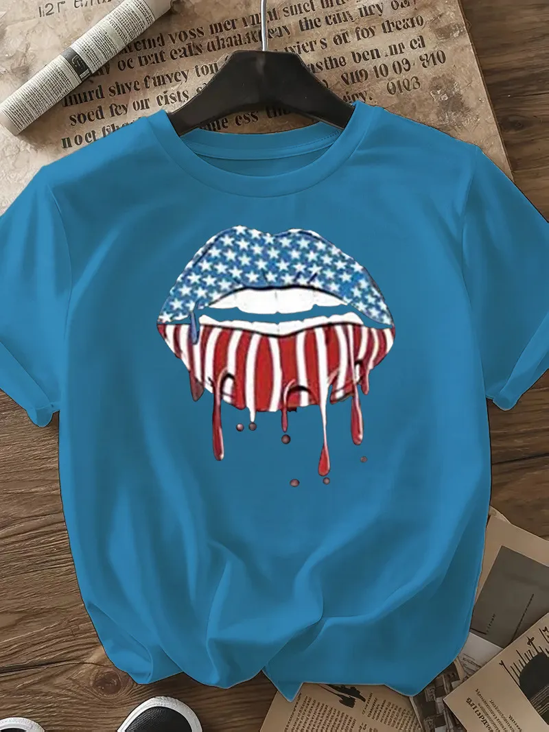 Women's T-shirt Short Sleeve T-Shirts Casual Mouth Star Stripe display picture 18