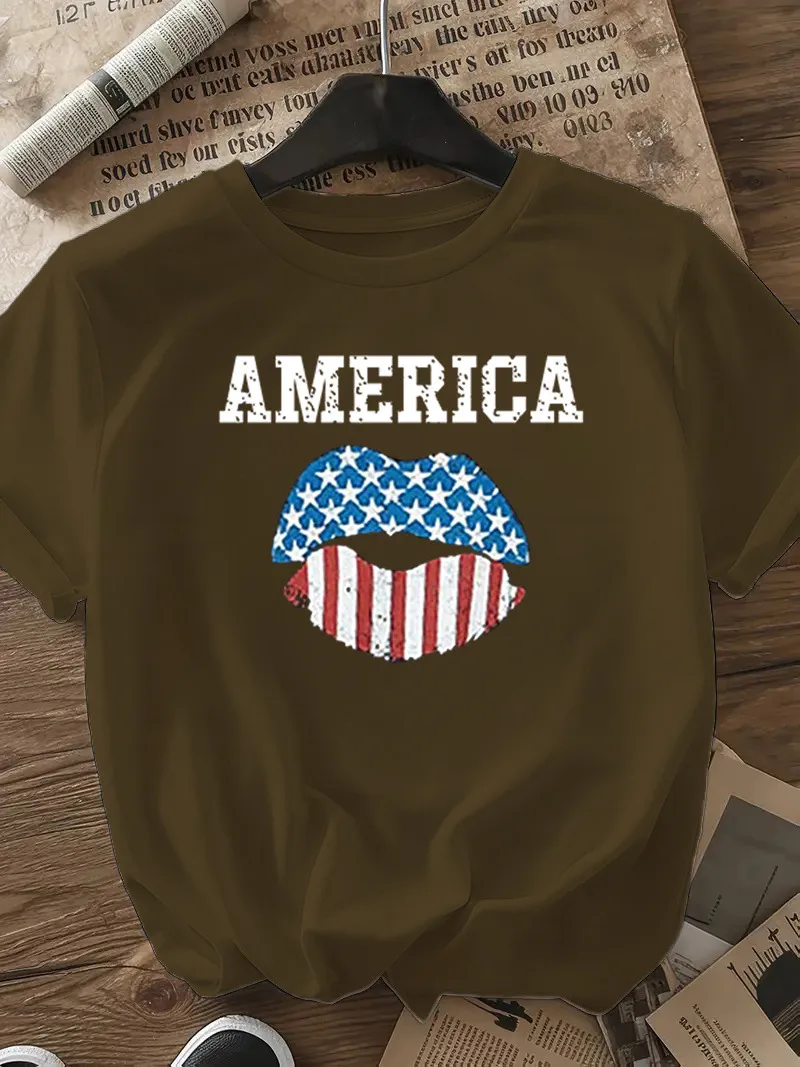 Women's T-shirt Short Sleeve T-Shirts Casual Vocabulary Words/Name Star Stripe display picture 24