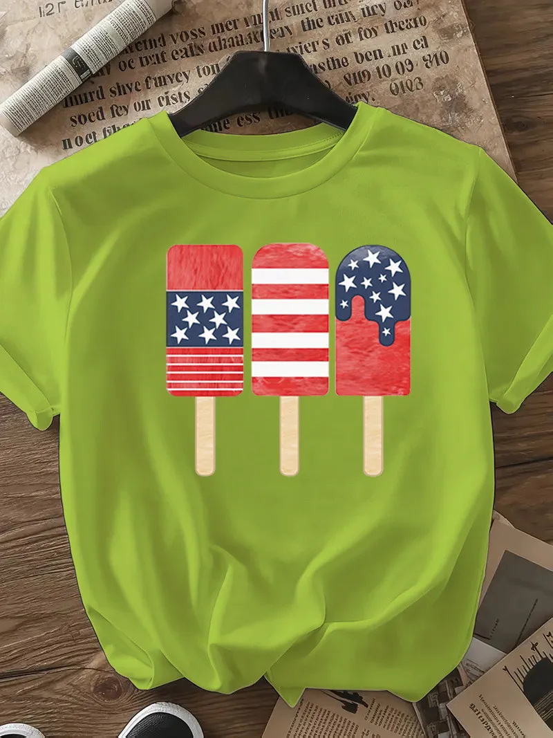 Women's T-shirt Short Sleeve T-Shirts Casual Ice Sucker Star Stripe display picture 26