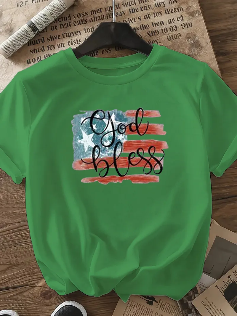 Women's T-shirt Short Sleeve T-Shirts Casual Vocabulary Words/Name Star Stripe display picture 26