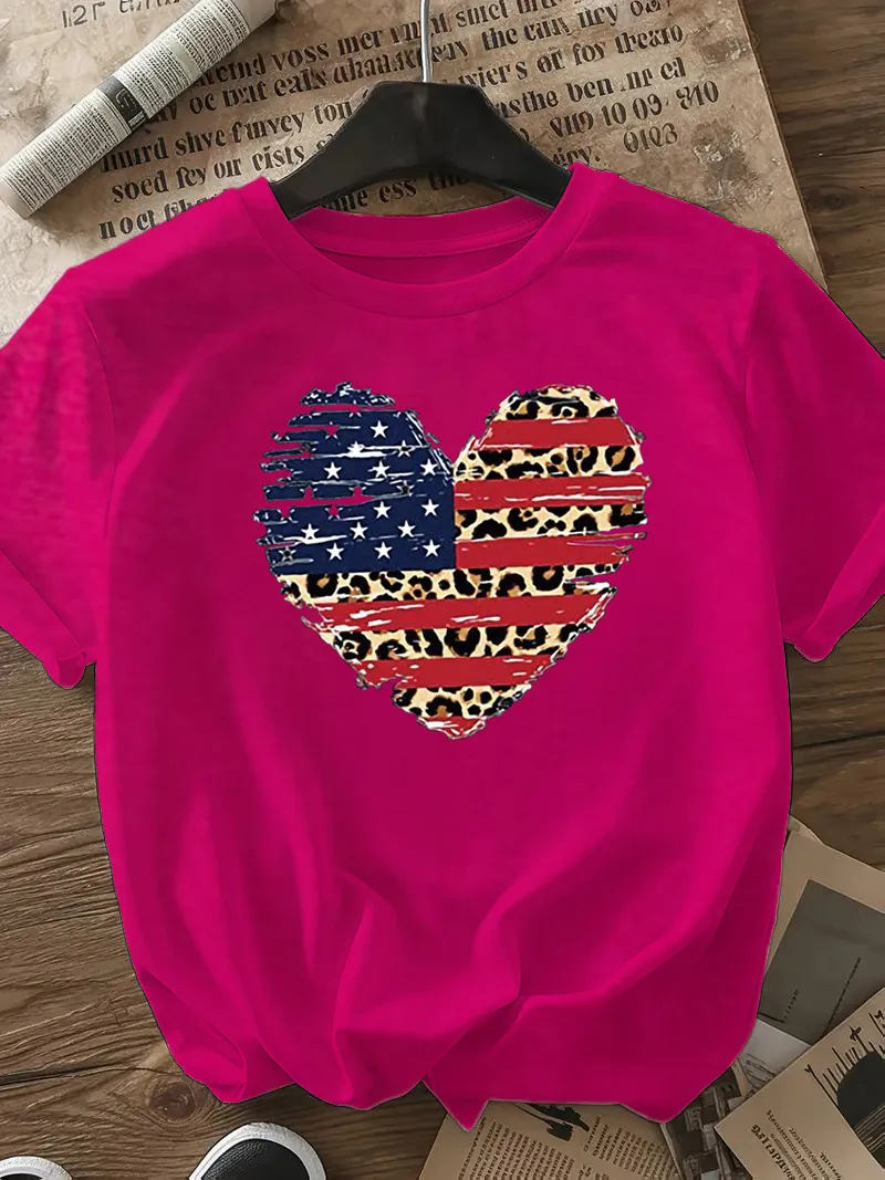 Women's T-shirt Short Sleeve T-Shirts Casual Star Stripe Heart Shape display picture 26