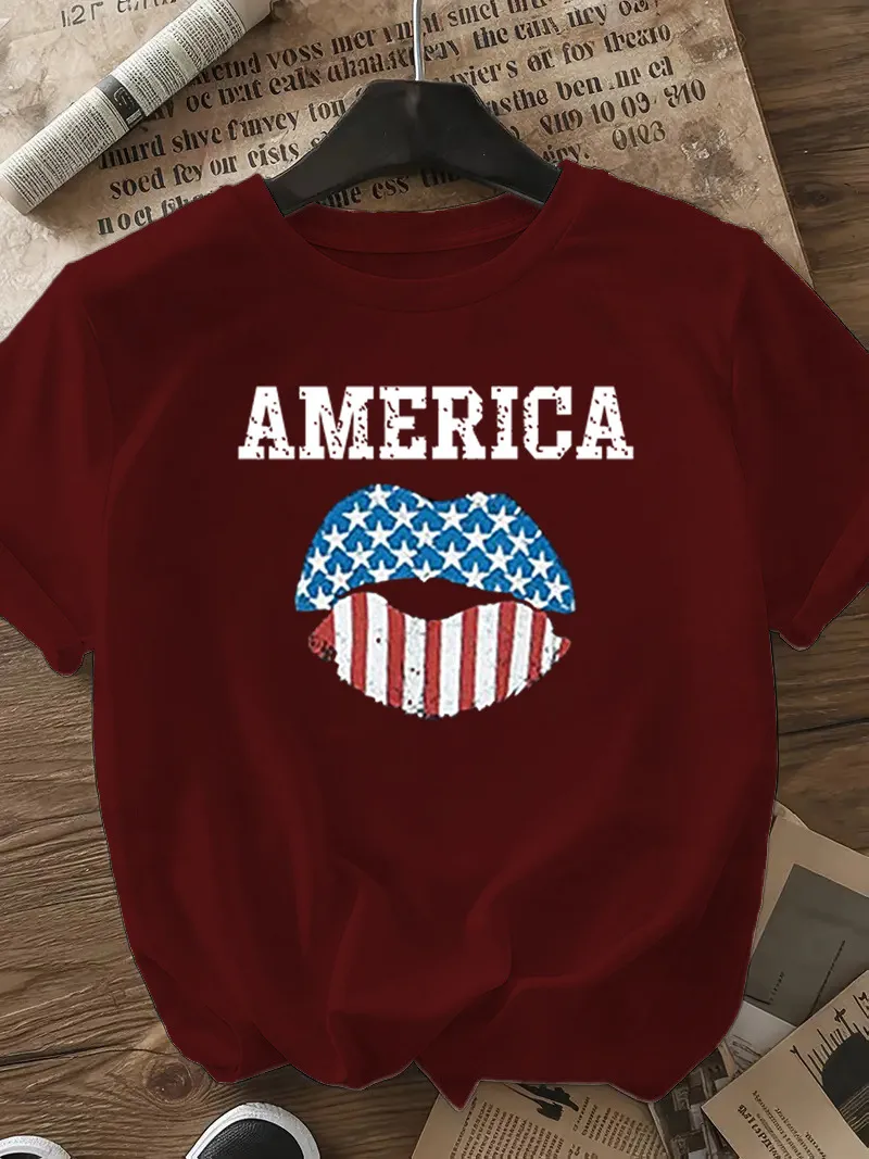 Women's T-shirt Short Sleeve T-Shirts Casual Vocabulary Words/Name Star Stripe display picture 20