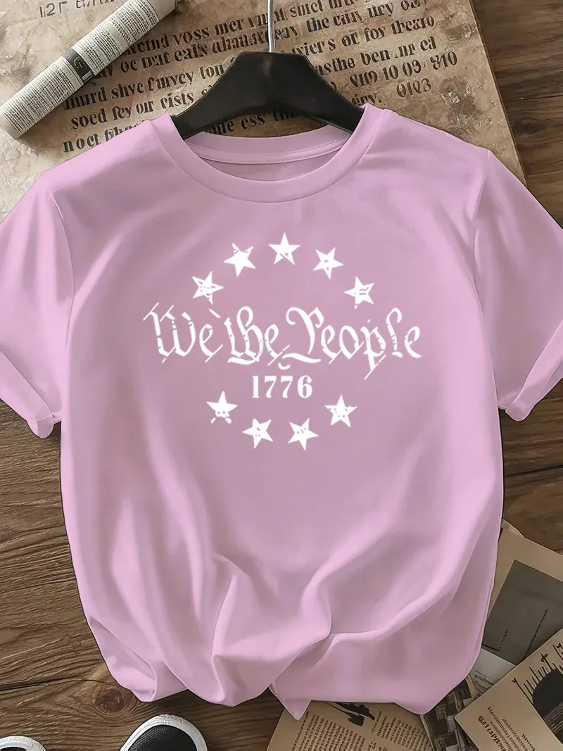Women's T-shirt Short Sleeve T-Shirts Casual Slogan Number Star display picture 23