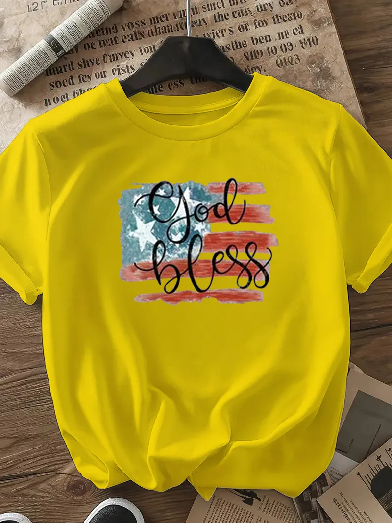 Women's T-shirt Short Sleeve T-Shirts Casual Vocabulary Words/Name Star Stripe display picture 22