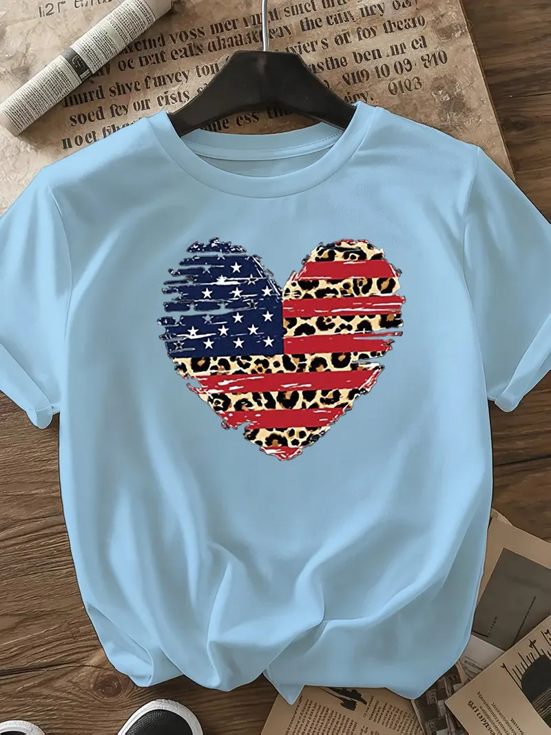 Women's T-shirt Short Sleeve T-Shirts Casual Star Stripe Heart Shape display picture 27