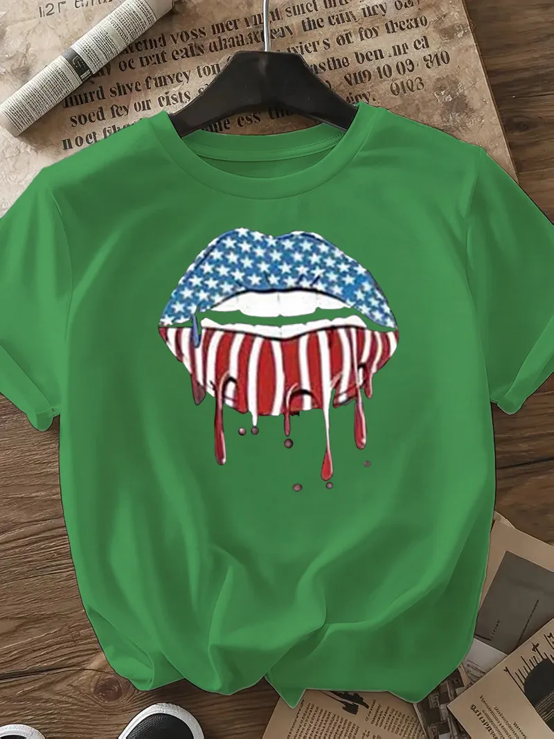 Women's T-shirt Short Sleeve T-Shirts Casual Mouth Star Stripe display picture 17