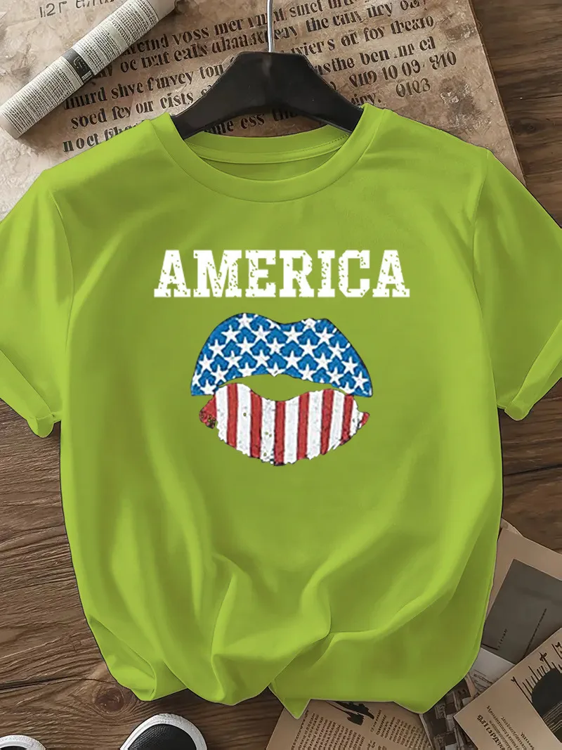 Women's T-shirt Short Sleeve T-Shirts Casual Vocabulary Words/Name Star Stripe display picture 26