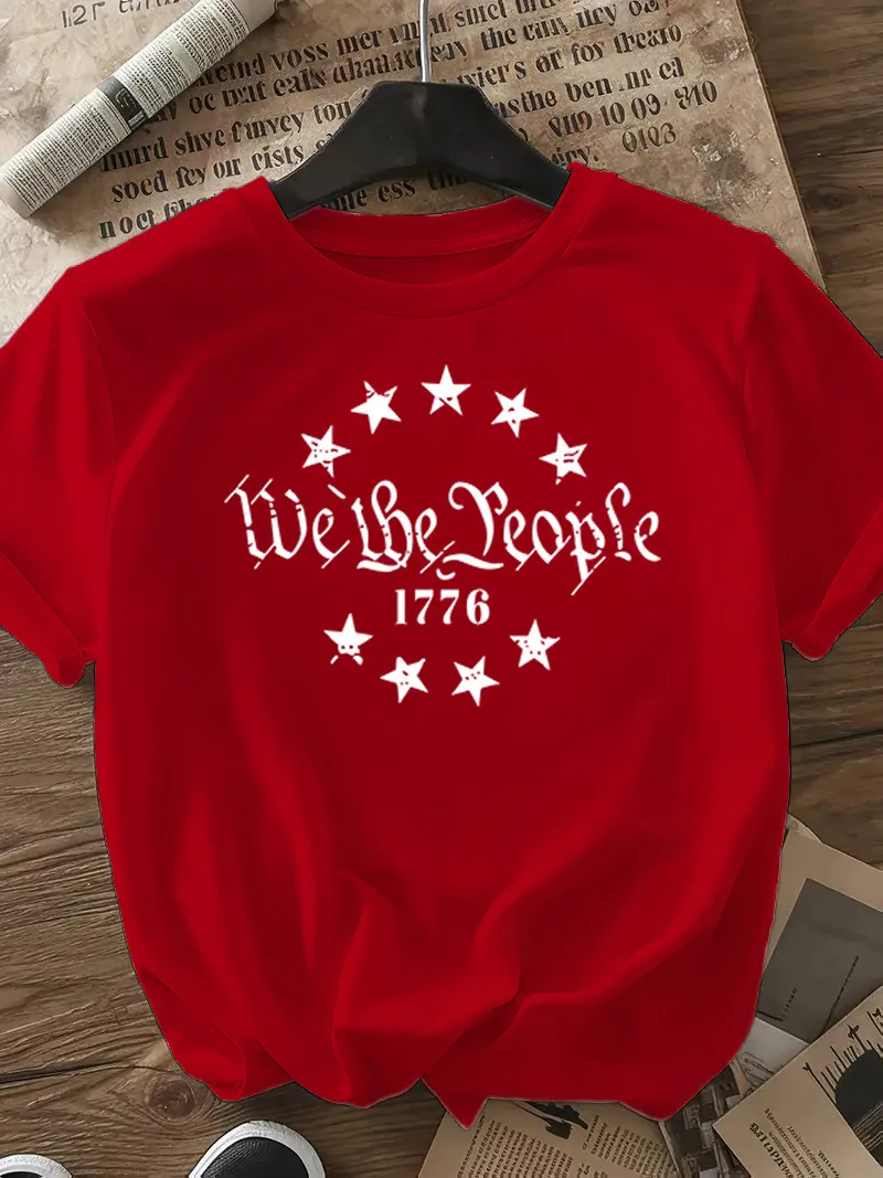 Women's T-shirt Short Sleeve T-Shirts Casual Slogan Number Star display picture 14