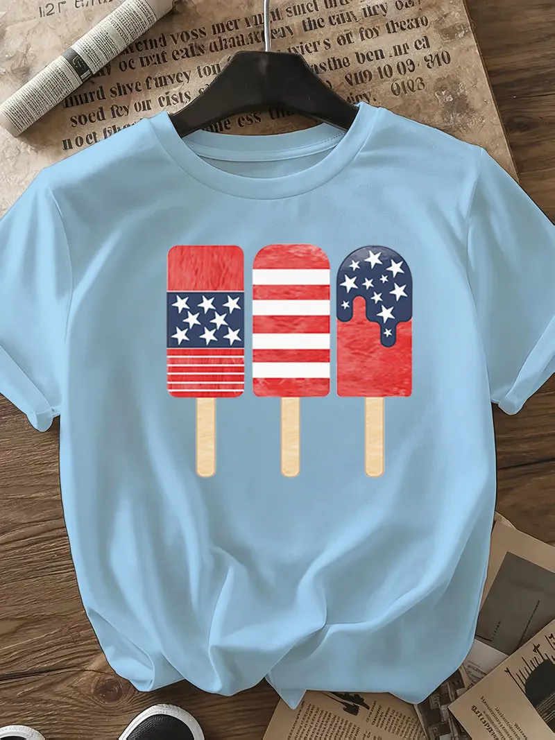 Women's T-shirt Short Sleeve T-Shirts Casual Ice Sucker Star Stripe display picture 25