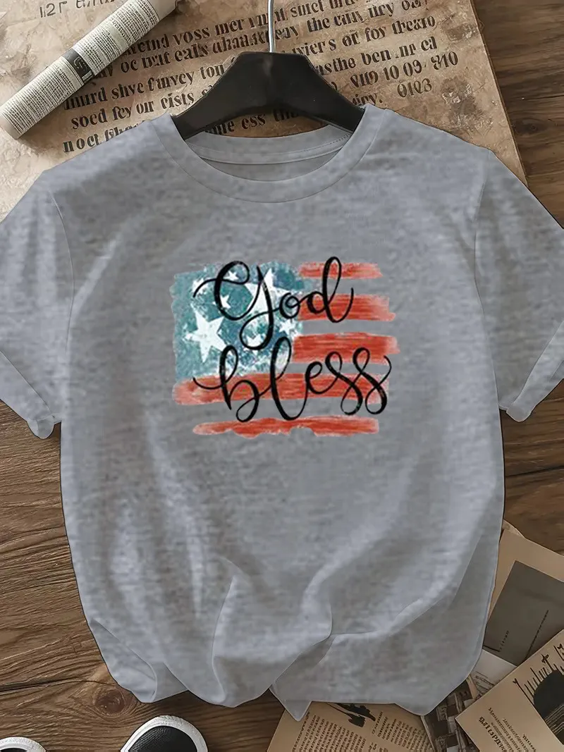 Women's T-shirt Short Sleeve T-Shirts Casual Vocabulary Words/Name Star Stripe display picture 19