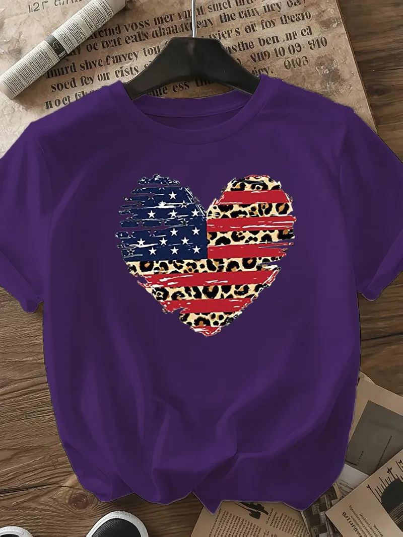 Women's T-shirt Short Sleeve T-Shirts Casual Star Stripe Heart Shape display picture 28