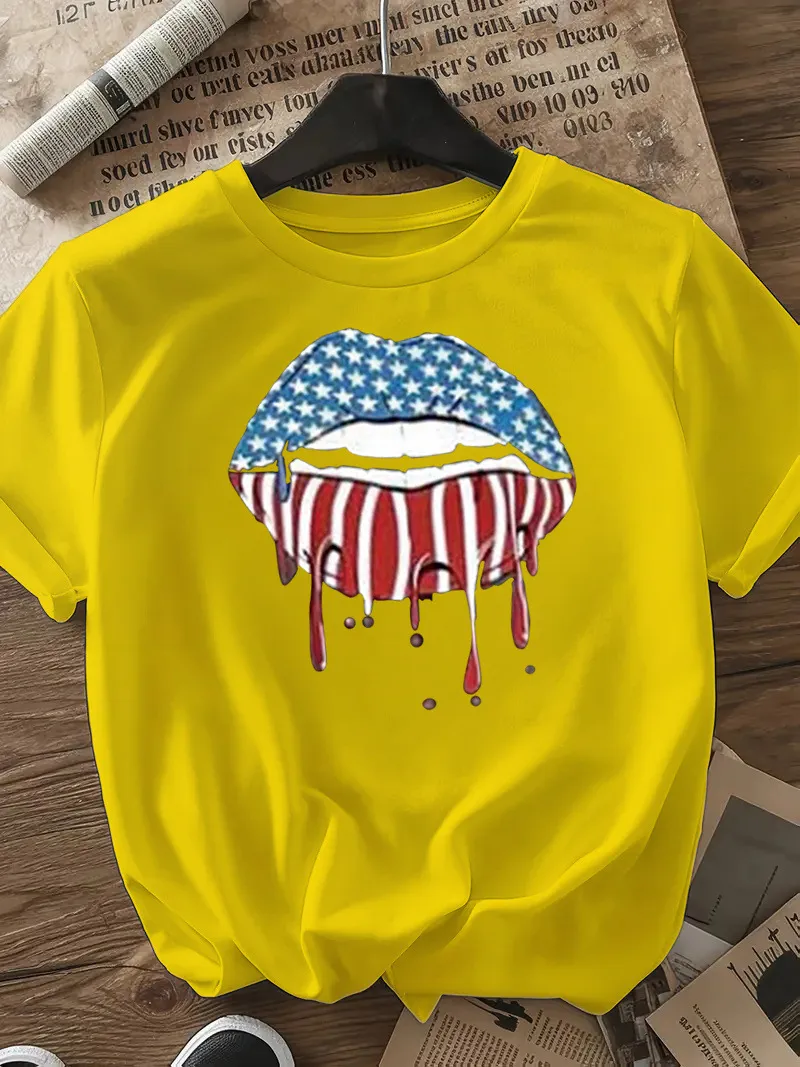 Women's T-shirt Short Sleeve T-Shirts Casual Mouth Star Stripe display picture 28