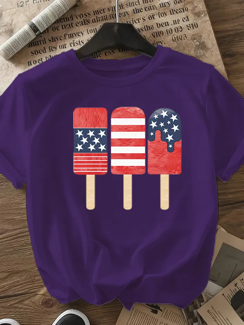 Women's T-shirt Short Sleeve T-Shirts Casual Ice Sucker Star Stripe display picture 18