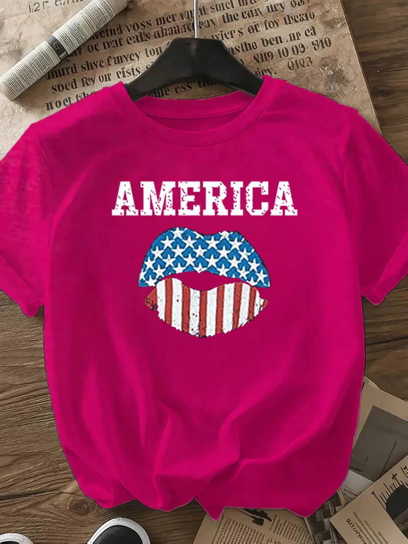 Women's T-shirt Short Sleeve T-Shirts Casual Vocabulary Words/Name Star Stripe display picture 22