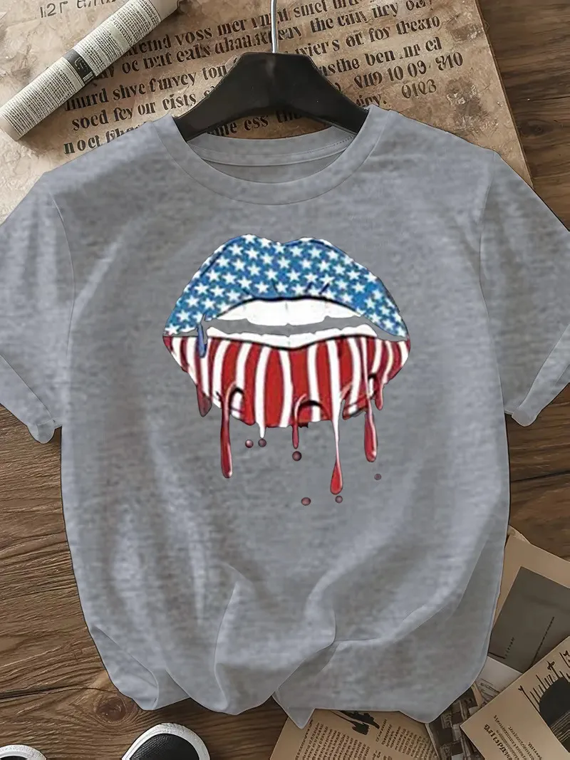 Women's T-shirt Short Sleeve T-Shirts Casual Mouth Star Stripe display picture 19