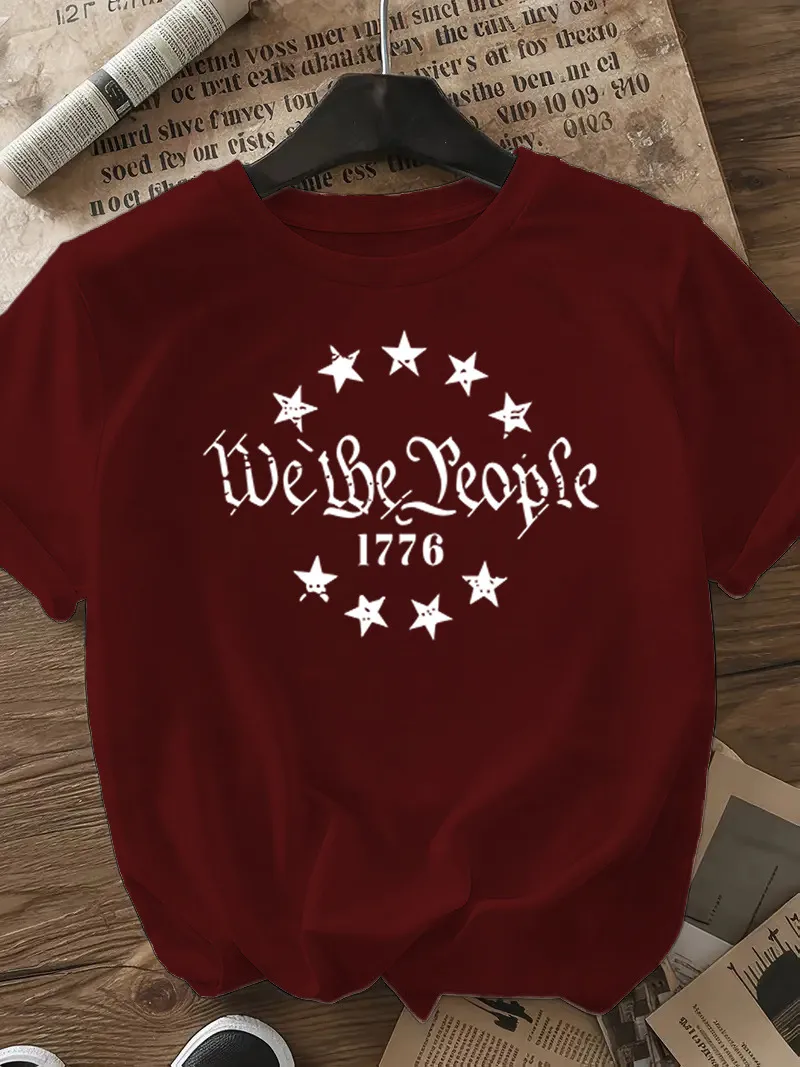 Women's T-shirt Short Sleeve T-Shirts Casual Slogan Number Star display picture 24