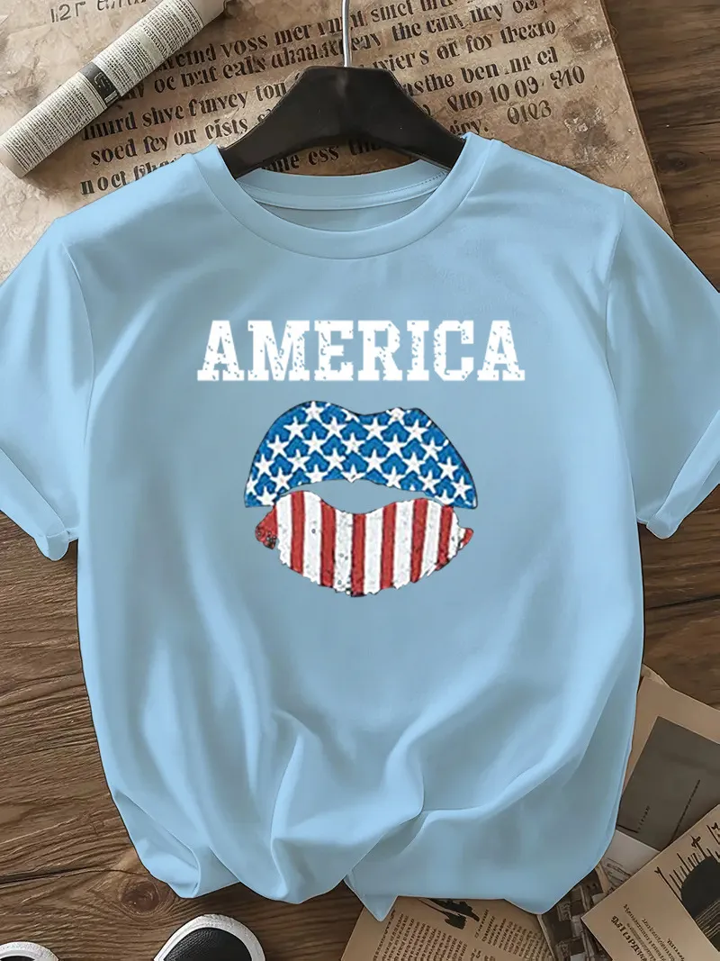 Women's T-shirt Short Sleeve T-Shirts Casual Vocabulary Words/Name Star Stripe display picture 28