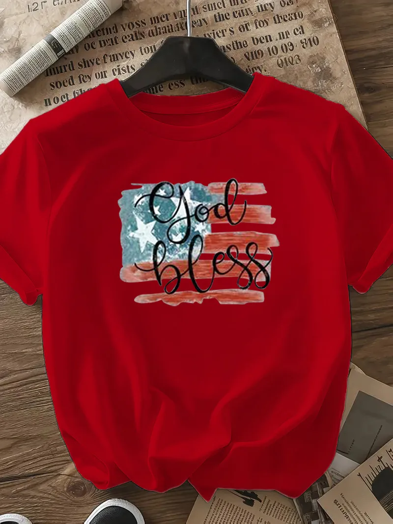 Women's T-shirt Short Sleeve T-Shirts Casual Vocabulary Words/Name Star Stripe display picture 17