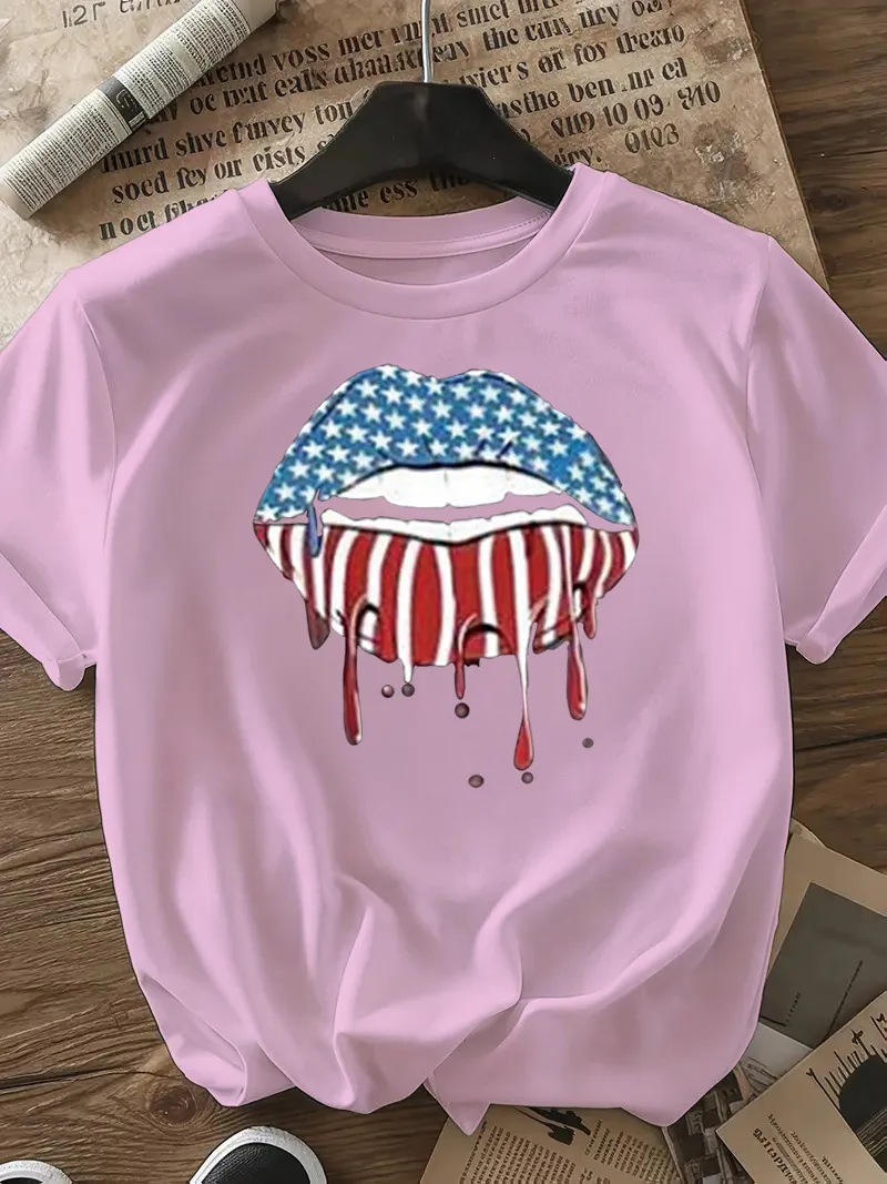 Women's T-shirt Short Sleeve T-Shirts Casual Mouth Star Stripe display picture 24
