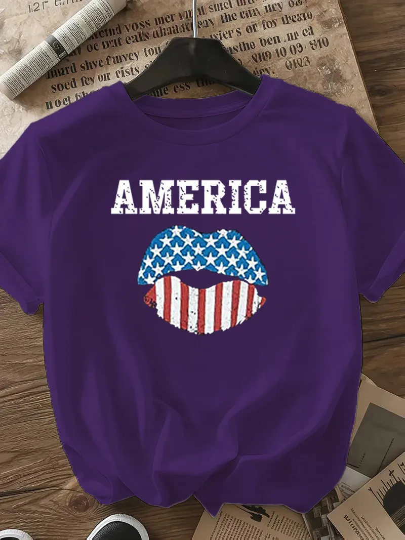 Women's T-shirt Short Sleeve T-Shirts Casual Vocabulary Words/Name Star Stripe display picture 21
