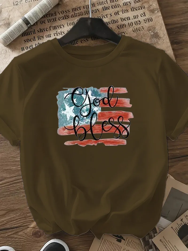 Women's T-shirt Short Sleeve T-Shirts Casual Vocabulary Words/Name Star Stripe display picture 14