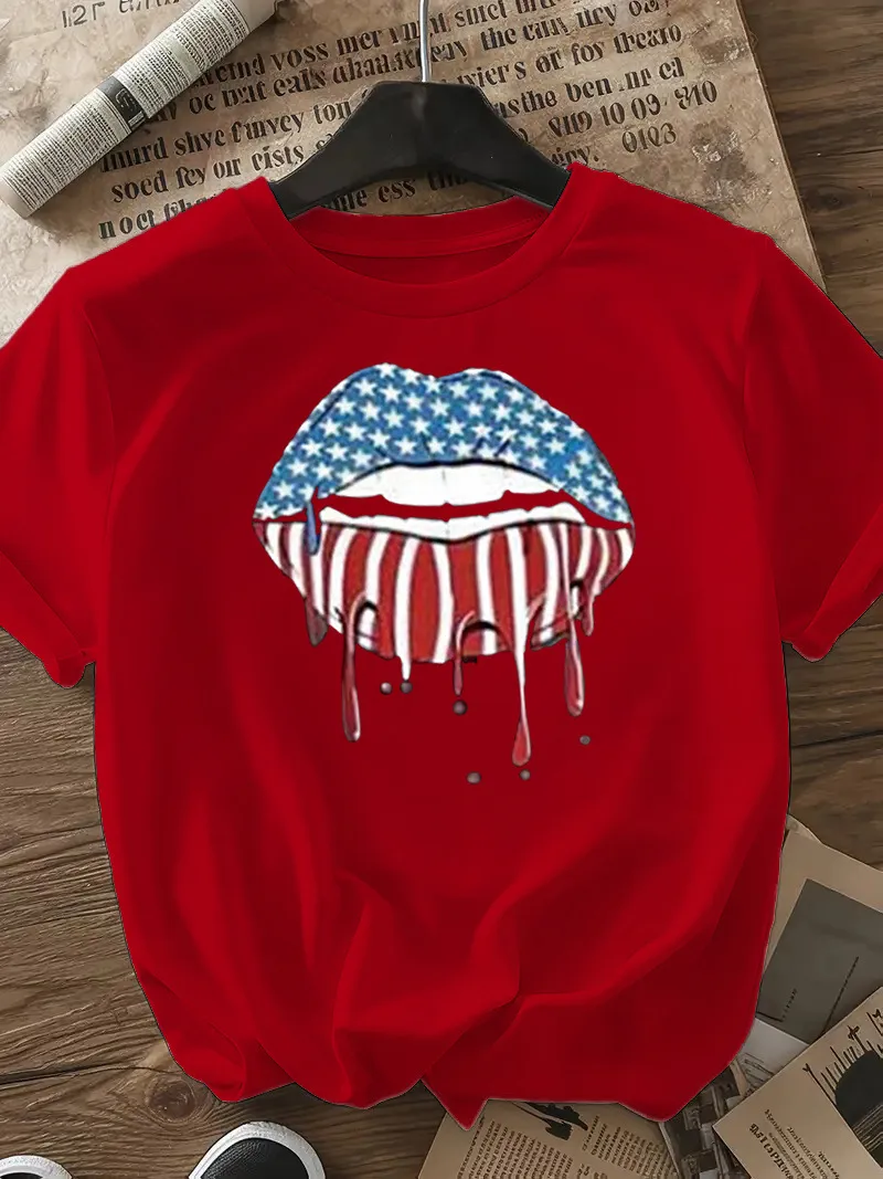 Women's T-shirt Short Sleeve T-Shirts Casual Mouth Star Stripe display picture 20