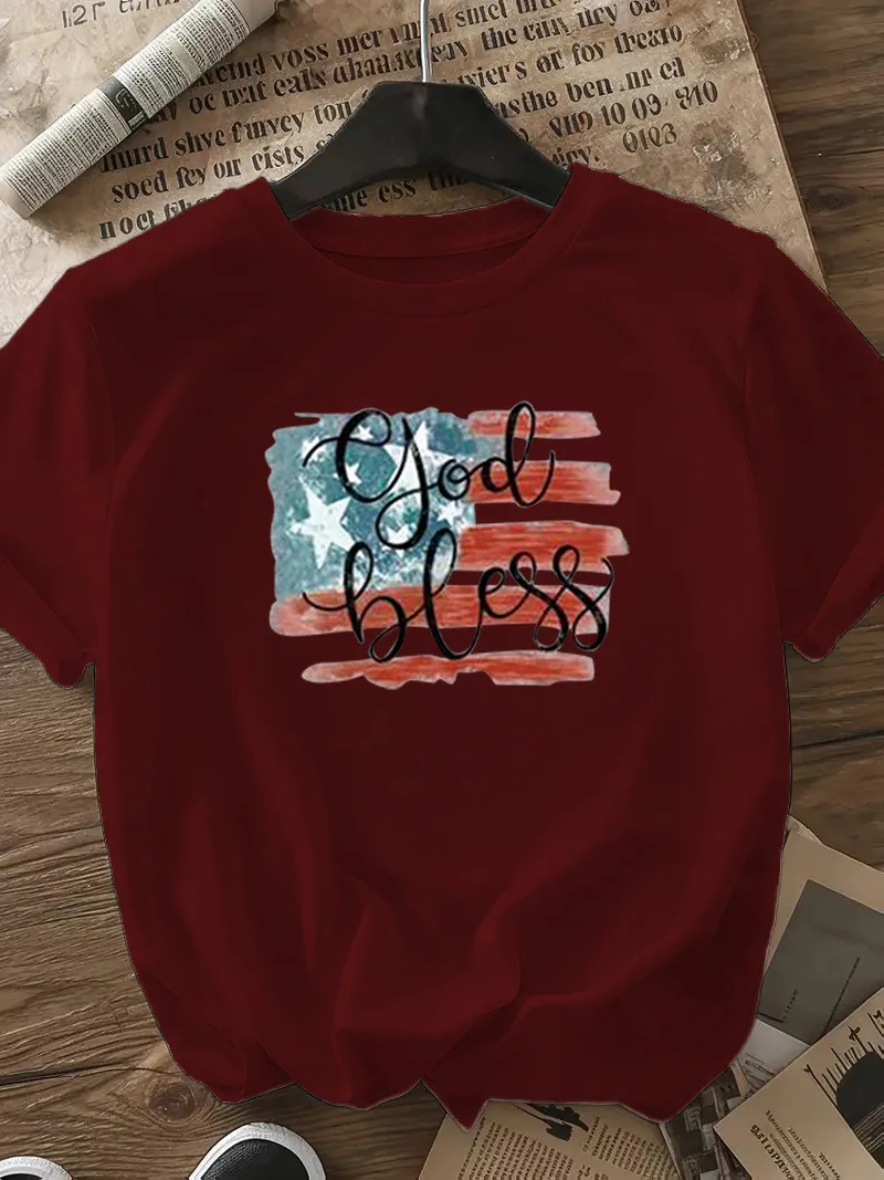 Women's T-shirt Short Sleeve T-Shirts Casual Vocabulary Words/Name Star Stripe display picture 16