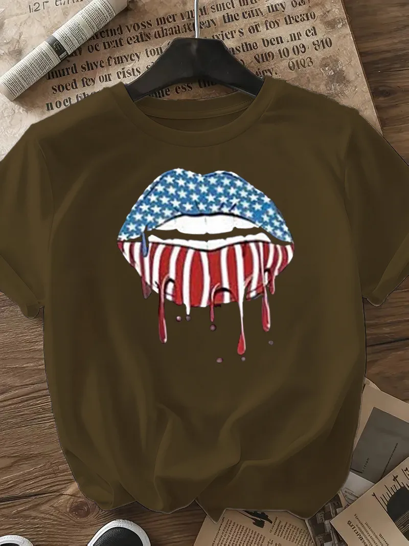 Women's T-shirt Short Sleeve T-Shirts Casual Mouth Star Stripe display picture 23