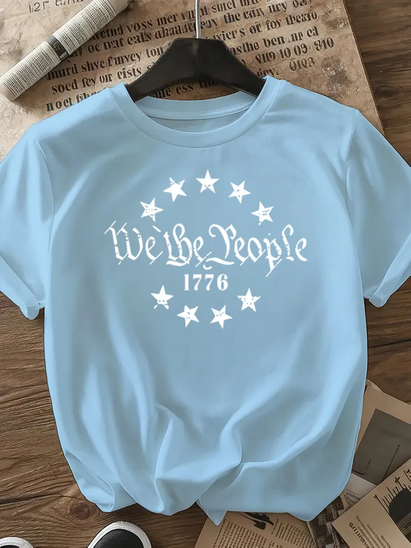 Women's T-shirt Short Sleeve T-Shirts Casual Slogan Number Star display picture 27