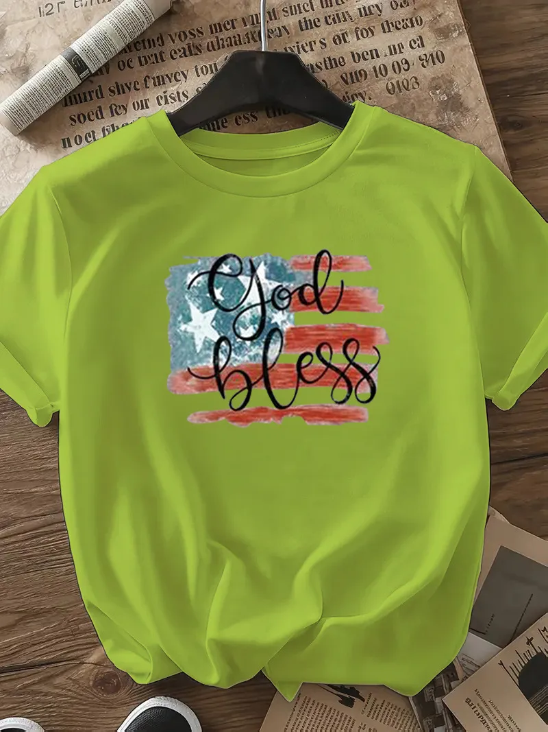 Women's T-shirt Short Sleeve T-Shirts Casual Vocabulary Words/Name Star Stripe display picture 28