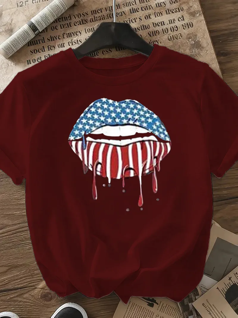 Women's T-shirt Short Sleeve T-Shirts Casual Mouth Star Stripe display picture 27