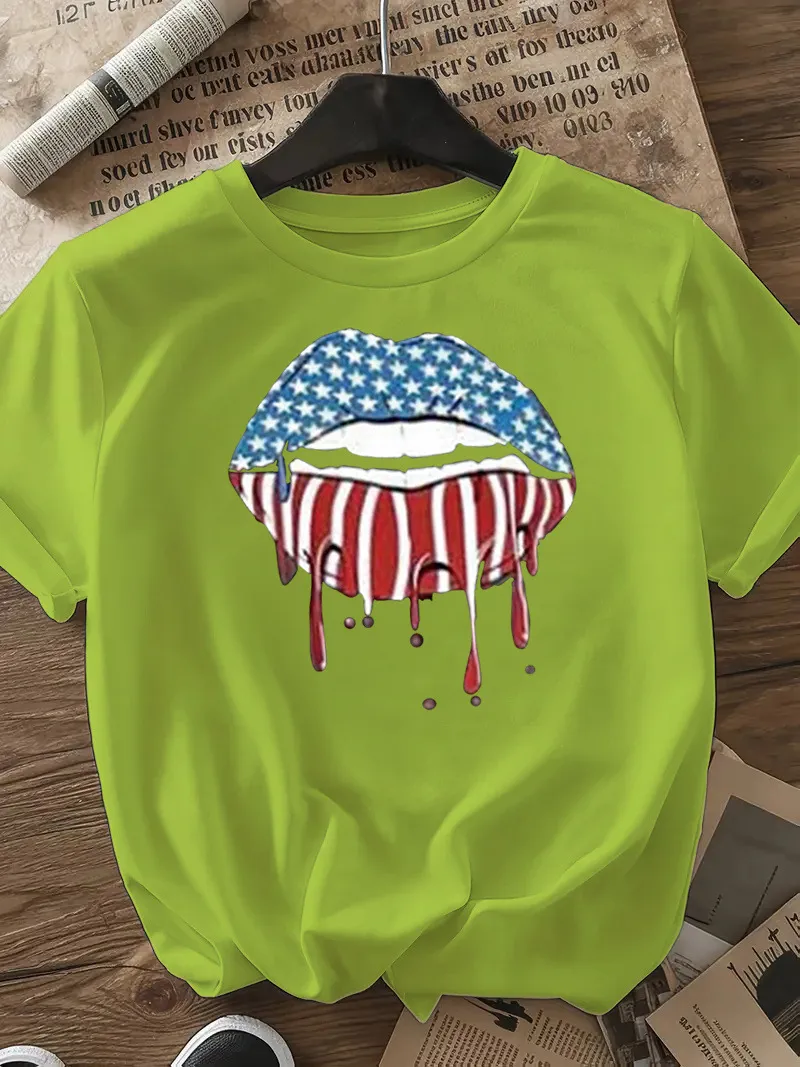 Women's T-shirt Short Sleeve T-Shirts Casual Mouth Star Stripe display picture 21