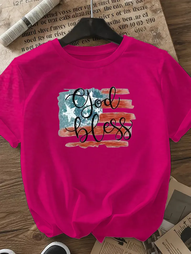 Women's T-shirt Short Sleeve T-Shirts Casual Vocabulary Words/Name Star Stripe display picture 25
