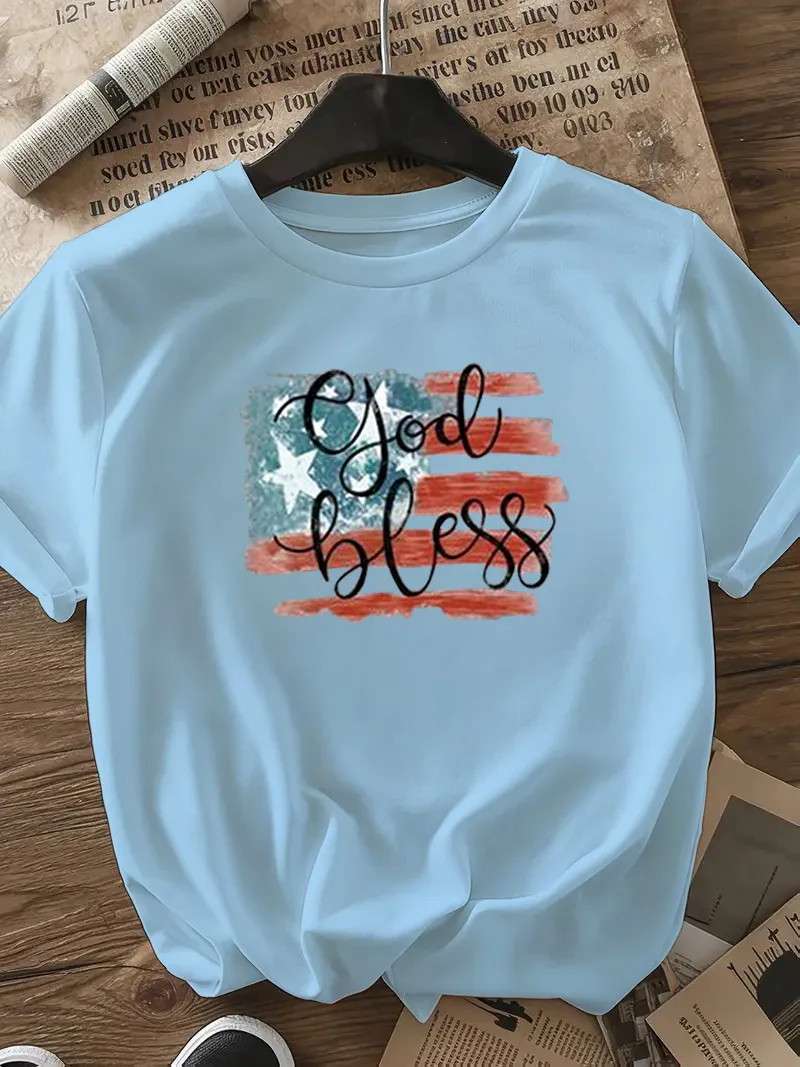 Women's T-shirt Short Sleeve T-Shirts Casual Vocabulary Words/Name Star Stripe display picture 20