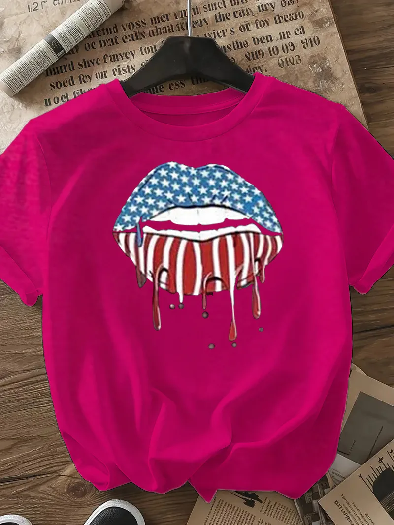 Women's T-shirt Short Sleeve T-Shirts Casual Mouth Star Stripe display picture 22
