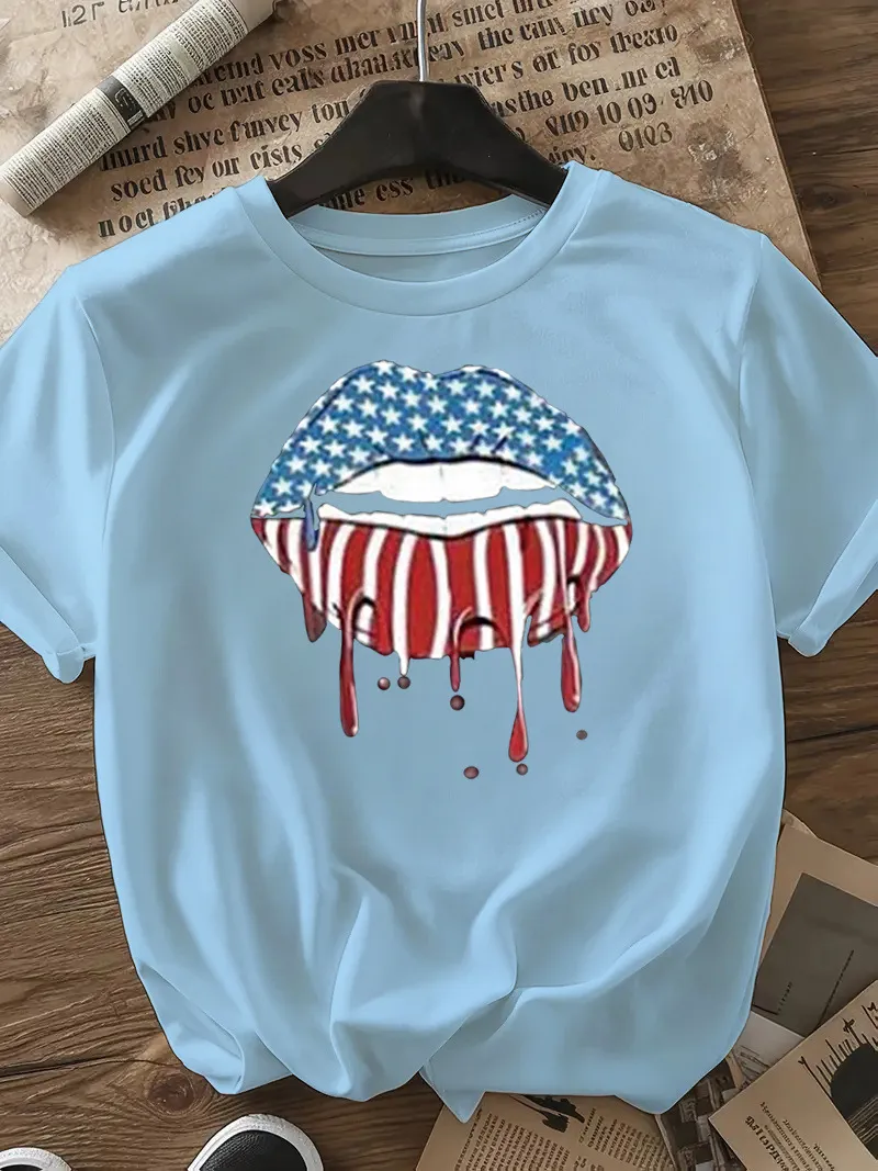 Women's T-shirt Short Sleeve T-Shirts Casual Mouth Star Stripe display picture 25