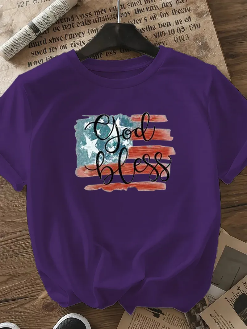 Women's T-shirt Short Sleeve T-Shirts Casual Vocabulary Words/Name Star Stripe display picture 18