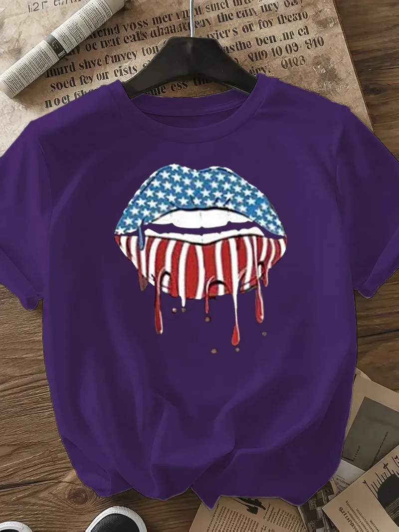 Women's T-shirt Short Sleeve T-Shirts Casual Mouth Star Stripe display picture 26