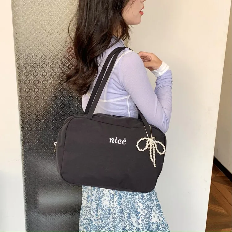 Women's Nylon Vocabulary Words/Name Solid Color Basic Streetwear Square Zipper Shoulder Bag Tote Bag display picture 2
