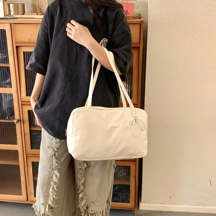 Women's Nylon Vocabulary Words/Name Solid Color Basic Streetwear Square Zipper Shoulder Bag Tote Bag display picture 5