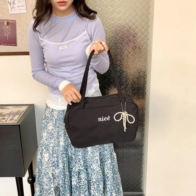 Women's Nylon Vocabulary Words/Name Solid Color Basic Streetwear Square Zipper Shoulder Bag Tote Bag display picture 22
