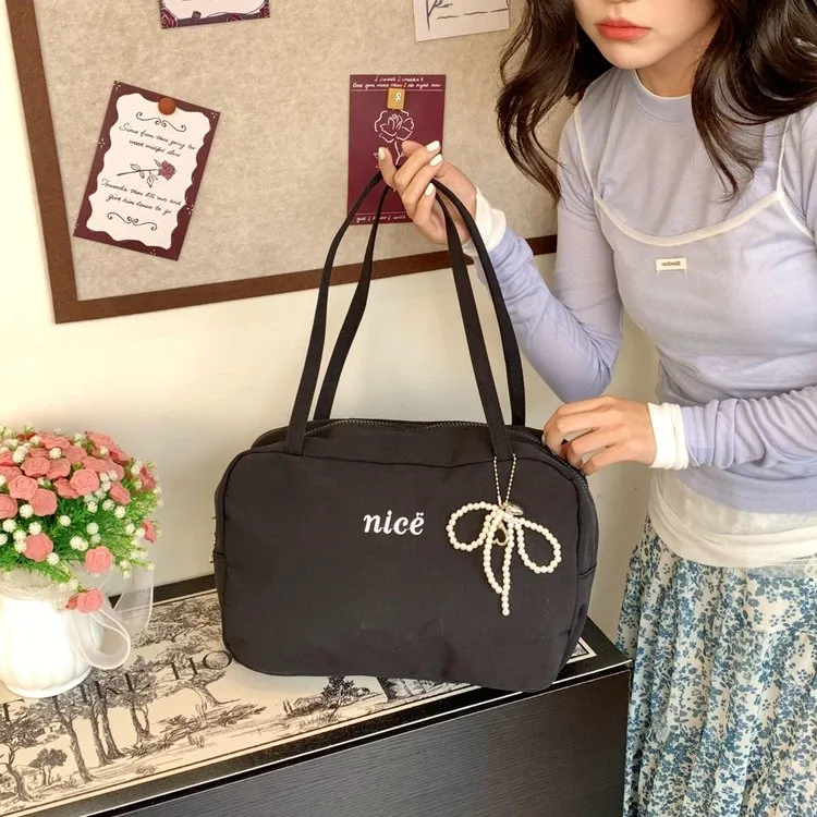 Women's Nylon Vocabulary Words/Name Solid Color Basic Streetwear Square Zipper Shoulder Bag Tote Bag display picture 24
