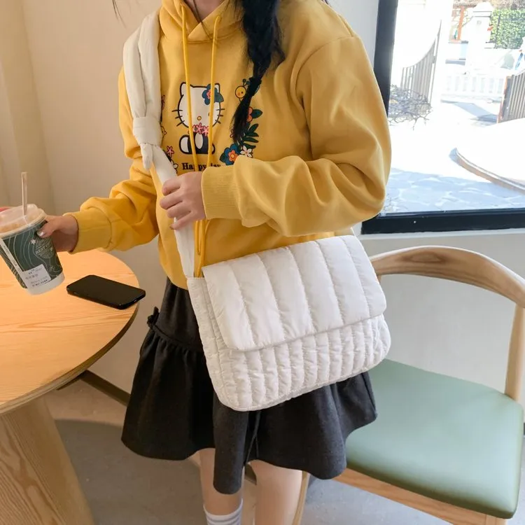 Women's Cloth Stripe Solid Color Streetwear Square Magnetic Buckle Flip Cover Shoulder Bag display picture 9
