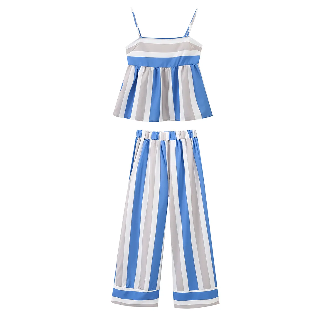 Holiday Daily Women's Casual Stripe Linen Pant Co-ord Set Shorts Sets display picture 1