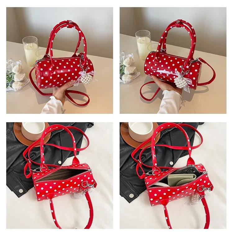 Women's Pu Leather Color Block Polka Dots Streetwear Cylindrical Zipper Shoulder Bag display picture 2